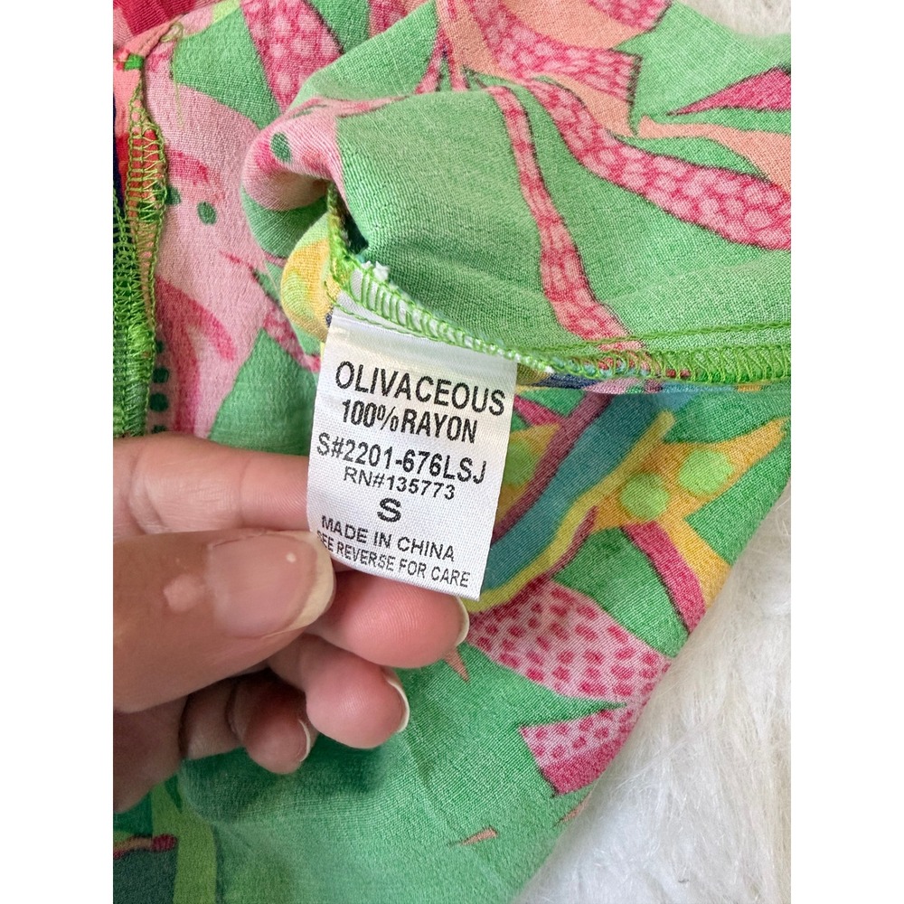 Olivaceous Tropical Print Mini Skirt Green Pink Monstera Leaf Rayon Small NWT - Picture 5 of 7